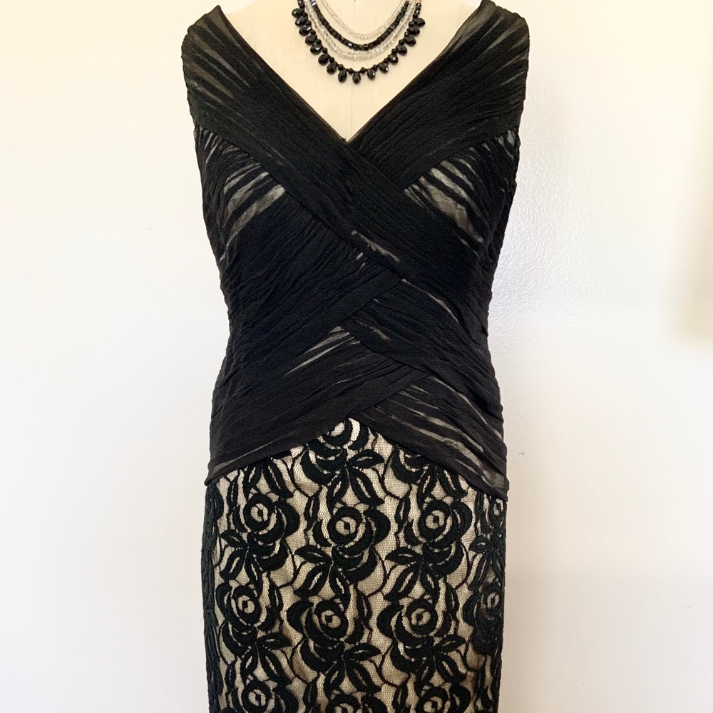Black Ruched Chiffon/Lace Dress
